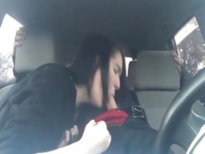 Lucky guy sits back and gets sucked in the car