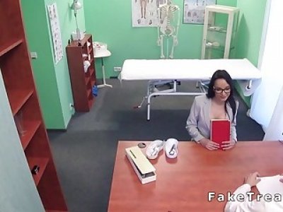 Slim patient doing doctors dick in office